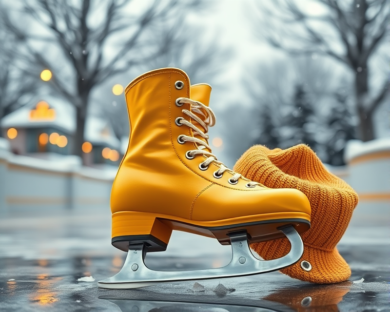 yellow, hat, ice skate